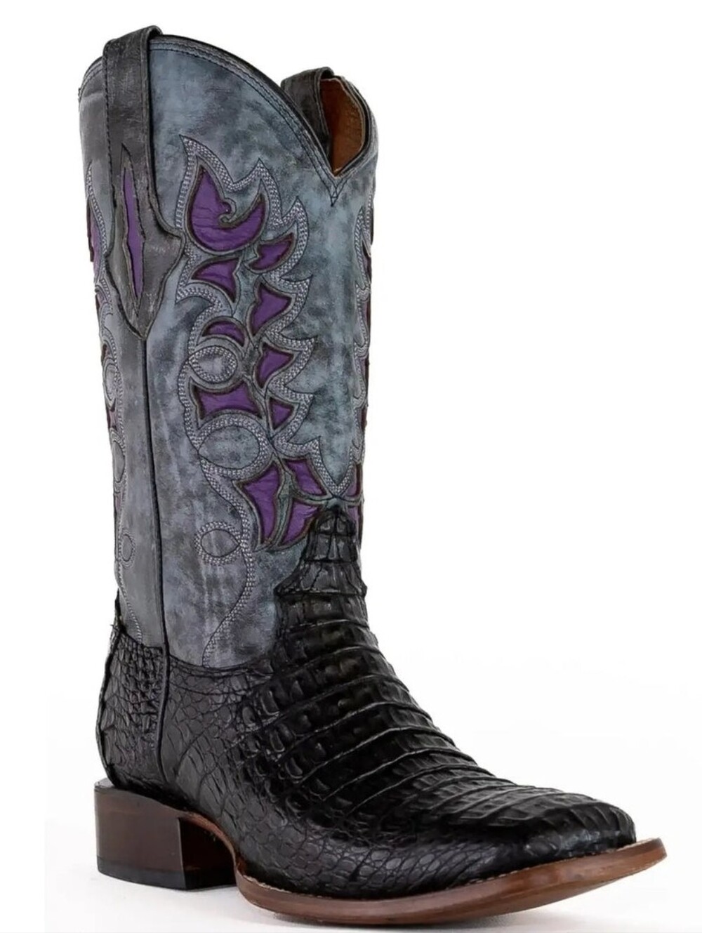 Lucchese Black Grey & Purple Cowboy Boot! Square Toe, WOW! Size 6 Womens